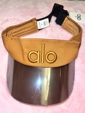 ALO Yoga Kids Tan Visor with Amber Embroidered Logo and Clear Shield